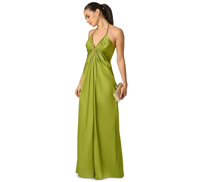 Adrianna Women's V-Neck Satin Long Dress