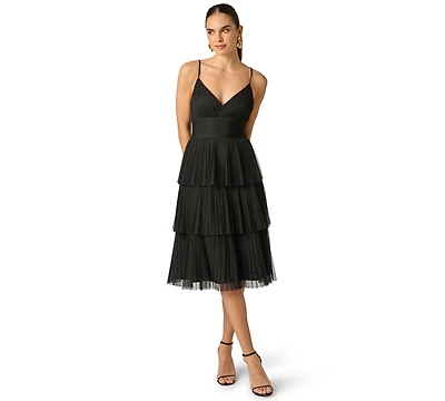 Adrianna Women's V-Neck Mesh Midi Dress