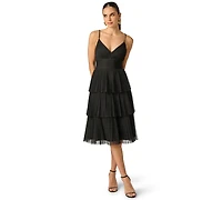 Adrianna Women's V-Neck Mesh Midi Dress