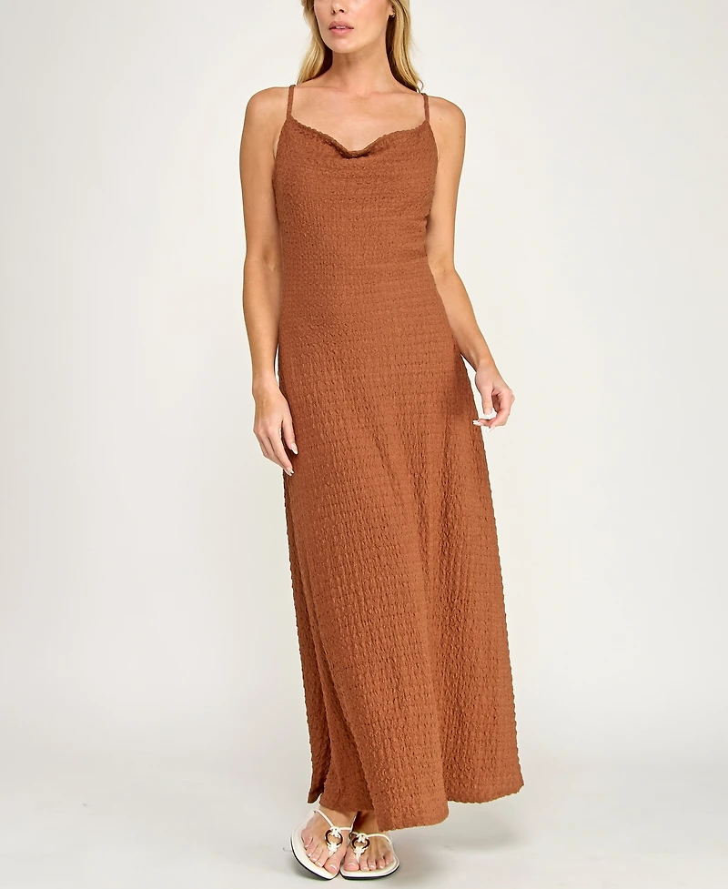Trixxi Juniors' Sleeveless Cowl Neck Maxi Dress