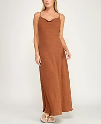 Trixxi Juniors' Sleeveless Cowl Neck Maxi Dress
