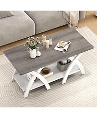 Sugift 40 in Farmhouse Coffee Table with Storage Shelf and X Legs