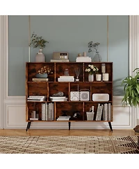 gaomon 10-Cube Wooden 3-Tier Bookcase with 5 Iron Legs, Freestanding Storage Organizer for Home Office