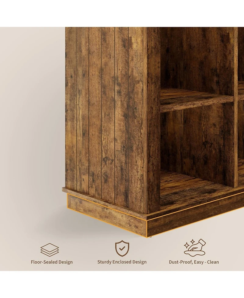 gaomon 8-Cube Rustic Farmhouse Horizontal Wooden Bookshelf, 2-Tier Long Freestanding Organizer