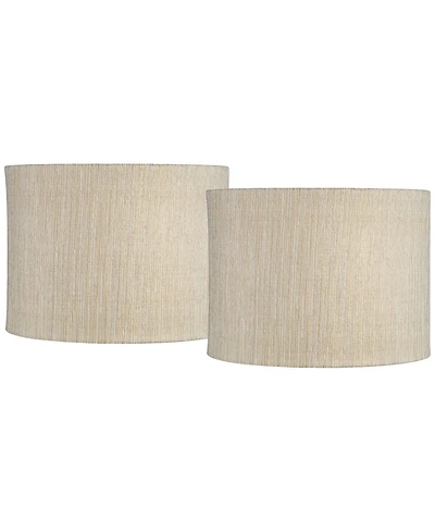 Springcrest Set of 2 Drum Lamp Shades Gold Silver Weave Medium Spider with Harp and Finial Fitting