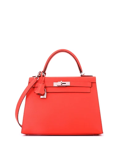 Pre-Owned HERMES Kelly 28 Handbag Orange Epsom with Palladium Hardware