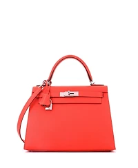 Pre-Owned HERMES Kelly 28 Handbag Orange Epsom with Palladium Hardware
