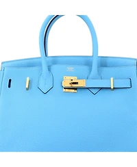 Pre-Owned HERMES Birkin 30 Handbag Blue Togo with Gold Hardware