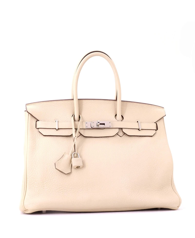 Pre-Owned HERMES Birkin 35 Handbag Light Clemence with Palladium Hardware