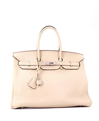 Pre-Owned HERMES Birkin 35 Handbag Light Clemence with Palladium Hardware