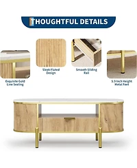 gaomon 48" Oval Coffee Table with Storage, Modern Luxury Coffee Table with Drawer and Faux Marble Top, Fluted Center Table with Curved Profile Design