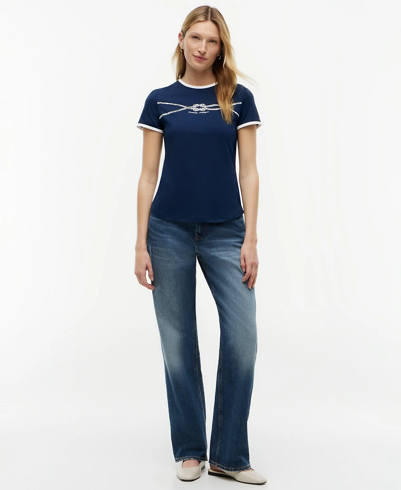 Tommy Hilfiger Women's Crewneck Ringer Trim Cotton T-Shirt