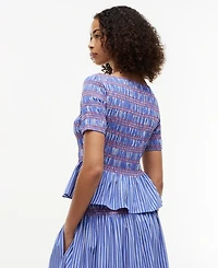 Tommy Hilfiger Women's Smocking Striped Boat Neck Cotton Top