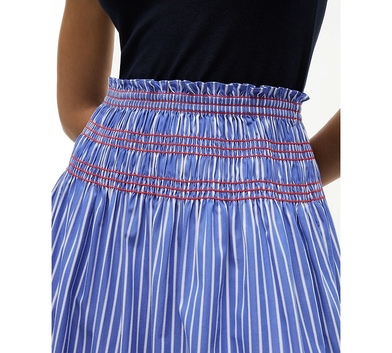 Tommy Hilfiger Women's Cotton Smocked Striped Midi Skirt