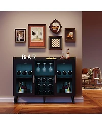 gaomon Wine Bar - Led Lighting, Glass Doors, 18-Bottle Wine Racks, Glass Holders - Wood Coffee Bar Station for Home, Living Room