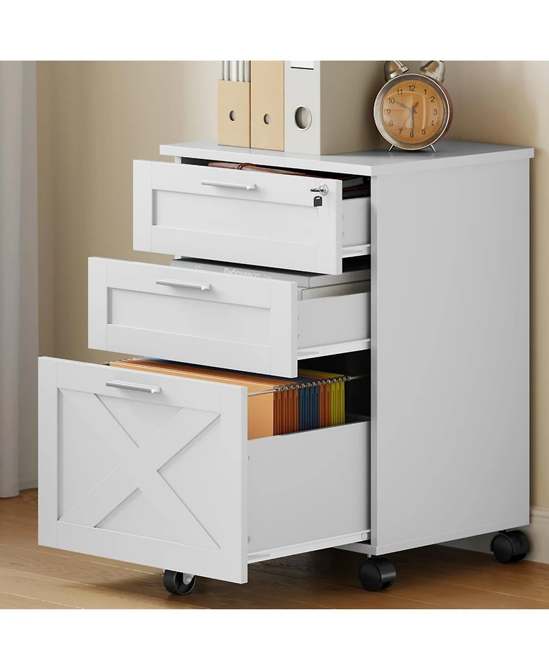 gaomon 3-Drawer File Cabinet with Lock, Mobile Under Desk Filing Cabinet for Home Office, Wood Storage Organizer for Letter/a4/Legal Size Documents