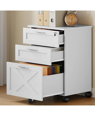 gaomon 3-Drawer File Cabinet with Lock, Mobile Under Desk Filing Cabinet for Home Office, Wood Storage Organizer for Letter/a4/Legal Size Documents