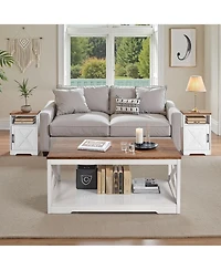 Gouun Farmhouse Coffee Table Set with 2 End Tables and Charging Station