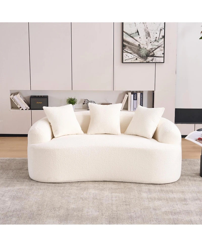 Rainsken Curved Loveseat Sofa, 65" Full Compression Sponge Couch, 30D Chenille Deep Seat Sofa with 3 Pillows for Living Room and Apartments