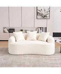 Rainsken Curved Loveseat Sofa, 65" Full Compression Sponge Couch, 30D Chenille Deep Seat Sofa with 3 Pillows for Living Room and Apartments