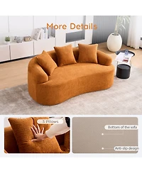 Rainsken Modern Curved Deep Seat Sofa, 65" 30D Compression Sponge Loveseat in Chenille Fabric with 3 Pillows for Living Room and Apartments
