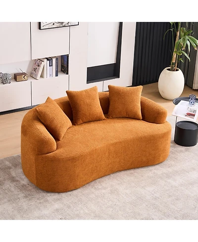 Rainsken Modern Curved Deep Seat Sofa, 65" 30D Compression Sponge Loveseat in Chenille Fabric with 3 Pillows for Living Room and Apartments