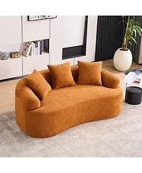 Rainsken Modern Curved Deep Seat Sofa, 65" 30D Compression Sponge Loveseat in Chenille Fabric with 3 Pillows for Living Room and Apartments