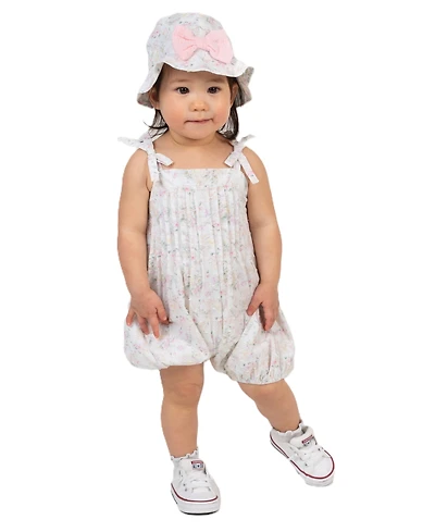 Rare Editions Baby Girls' Square Neck Bubble Romper with Hat