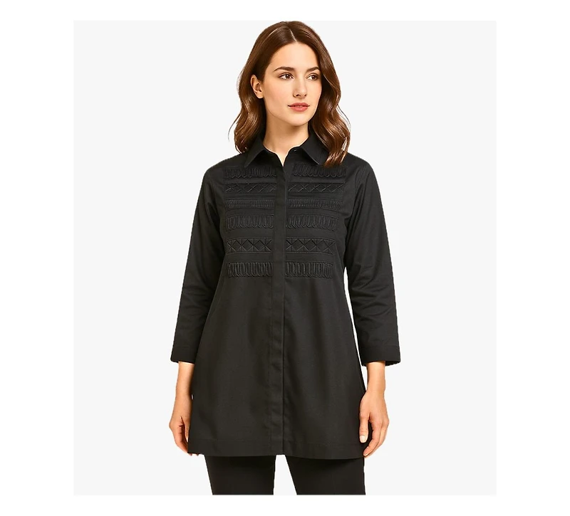Stella Carakasi Women's Cotton Poplin Button-Front Unique Handmade Bib Pitch Perfect Tunic