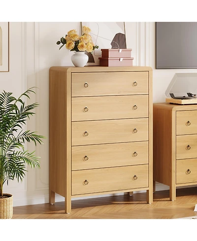 gaomon 5 Drawer Modern Closet Dressers Chest, Wood Storage Dresser Chest of Drawers Clothes Organizer for Bedroom Living Room Hallway