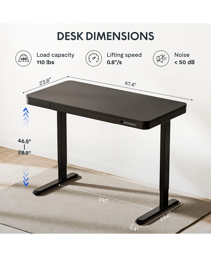 FlexiSpot EW2 48"x24" Electric Height-Adjustable Desk with Spacious Drawer - Quick Install