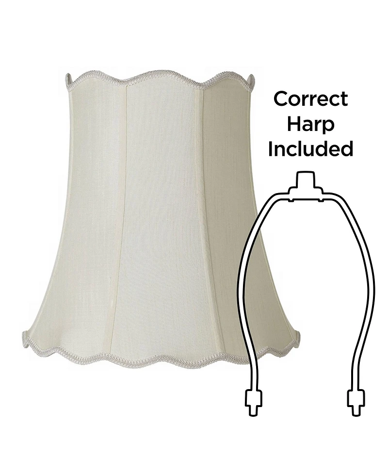 Springcrest Imperial Shade Set of 2 Scallop Bell Lamp Shades Cream White Large 12" Top x 18" Bottom x 17.5" High Spider Harp Finial Fitting