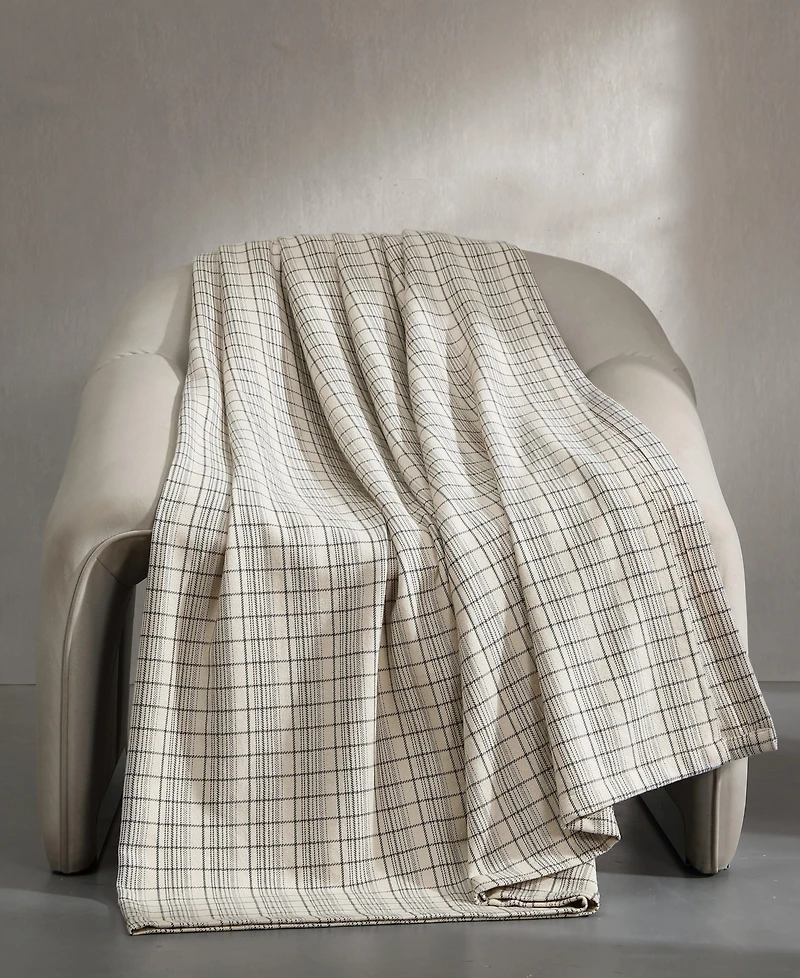 Calvin Klein Dot Dash Plaid Yarn Dyed Cotton Blanket