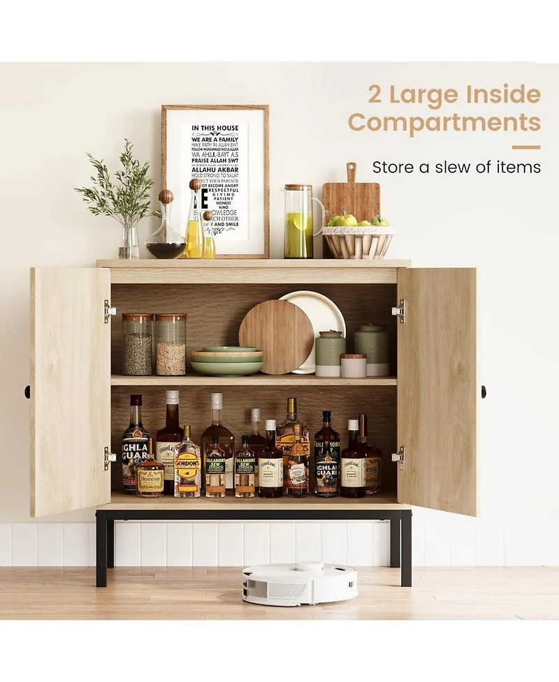 gaomon Rattan Sideboard Set of 2, Accent Storage Cabinet with 2 Doors and Adjustable Shelf, Boho Buffet Cabinet with Metal Legs