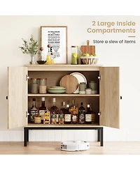 gaomon Rattan Sideboard Set of 2, Accent Storage Cabinet with 2 Doors and Adjustable Shelf, Boho Buffet Cabinet with Metal Legs