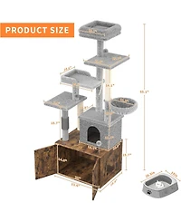 gaomon Cat Tree with Litter Box Enclosure, 2-in-1 Modern Cat Tower with Scratching Posts, Multiple Platform and Large Condo