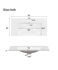 Sillysis 36-Inch Resin Bathroom Sink Vanity Top, Basin with 3 Faucet Holes, Scratch and Stain Resistant for Modern Bath.
