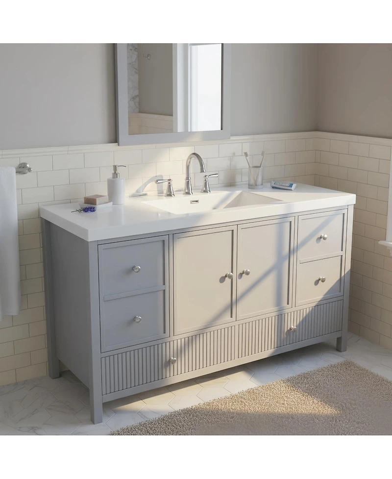 Sillysis 60 Inch Modern Bathroom Vanity with Countertop, Soft Close Drawers and Ample Storage, Freestanding Cabinet for Large Bathrooms