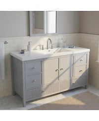Sillysis 60 Inch Modern Bathroom Vanity with Countertop, Soft Close Drawers and Ample Storage, Freestanding Cabinet for Large Bathrooms