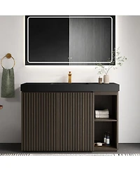 Sillysis 48 Inch Bathroom Vanity with Quartz Sink, Fluted Cabinet, Soft Close Doors and Adjustable Shelves for Large Bathrooms