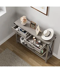 gaomon 31" Industrial Console Table with Drawers and Open Shelf