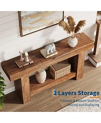 gaomon 63" Farmhouse 2-Tier Console Sofa Table with Storage, for Entryway, Living Room and Hallway