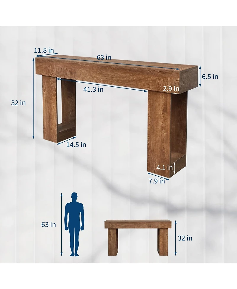 gaomon 63" Wooden Rectangular Console Sofa Table, for Entryway, Living Room, Hallway and Foyer