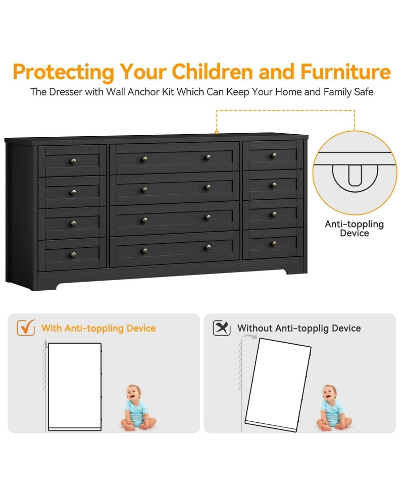 gaomon 12 Drawer Wood Dressers for Bedroom, Wooden Dresser for Living Room, Hallway, Entryway