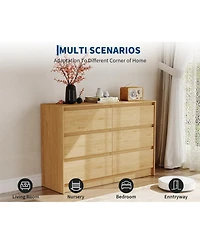 gaomon Farmhouse 6 Drawer Dresser, 47 Inch Wide Chest of Drawers, Handle-Less Design Oak Wooden Organizer Cabinet for Bedroom