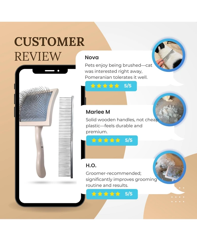 Aronkl Premium Dog Slicker Brush Comb Kit for Dense Long Curly Coats Doodles Poodles Goldendoodles Labradoodles