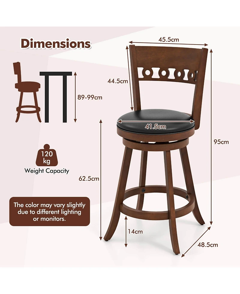 Gymax 2PCS 24.5'' Counter Height Bar Chairs Swivel Bar Stools w/ Rubber Wood Frame