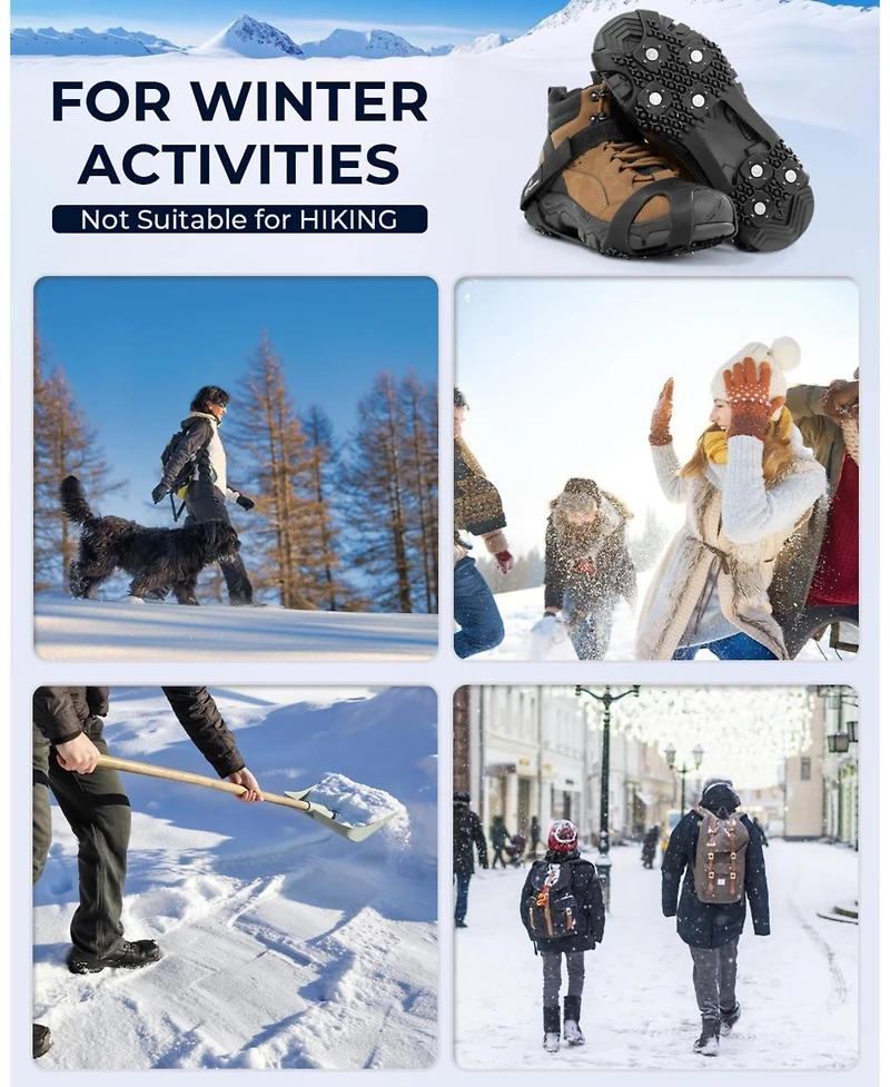 Sportneer Ice Cleats for Shoes and Boots with 28 Spikes Traction Slip On Stretch Footwear for Walking Shoveling on Ice and Snow Lightweight