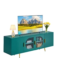 Gouun Modern Glass Door Tv Stand with Gold Accent Legs