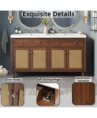 Sillysis 60 Inch Double Sink Bathroom Vanity, Modern Freestanding Cabinet with Smc Sinks, Soft Close Doors, Flip-Out Tray Storage